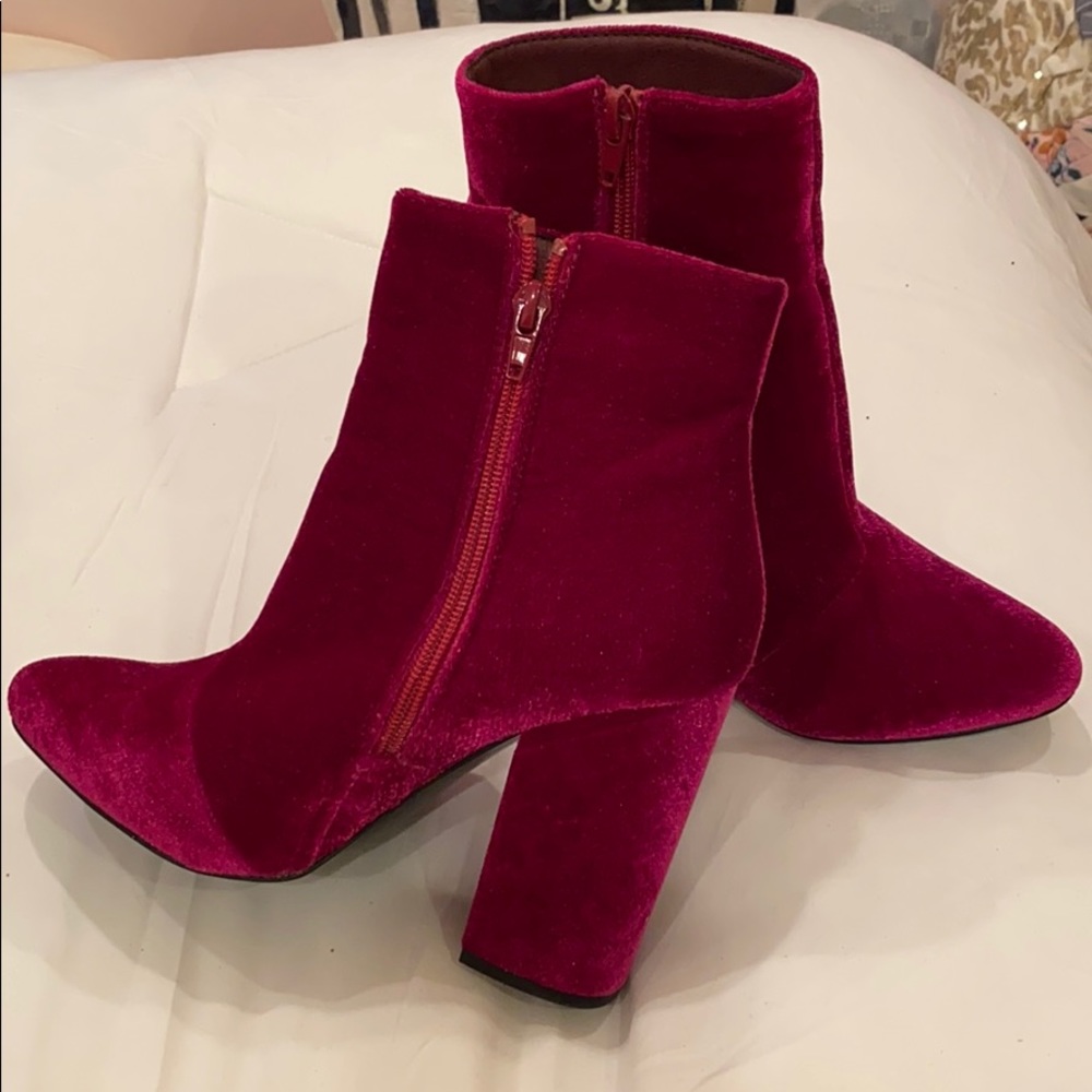 Fuscia velvet ankle boots